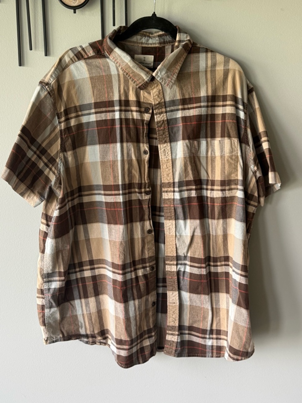 Men’s Casual Short-Sleeve Plaid Button-Down Shirt - Brown & Cream